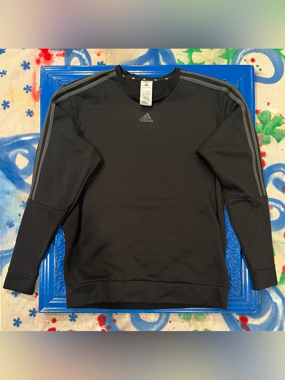 adidas Black Crewneck Sweatshirt with Gray Shoulder Stripes